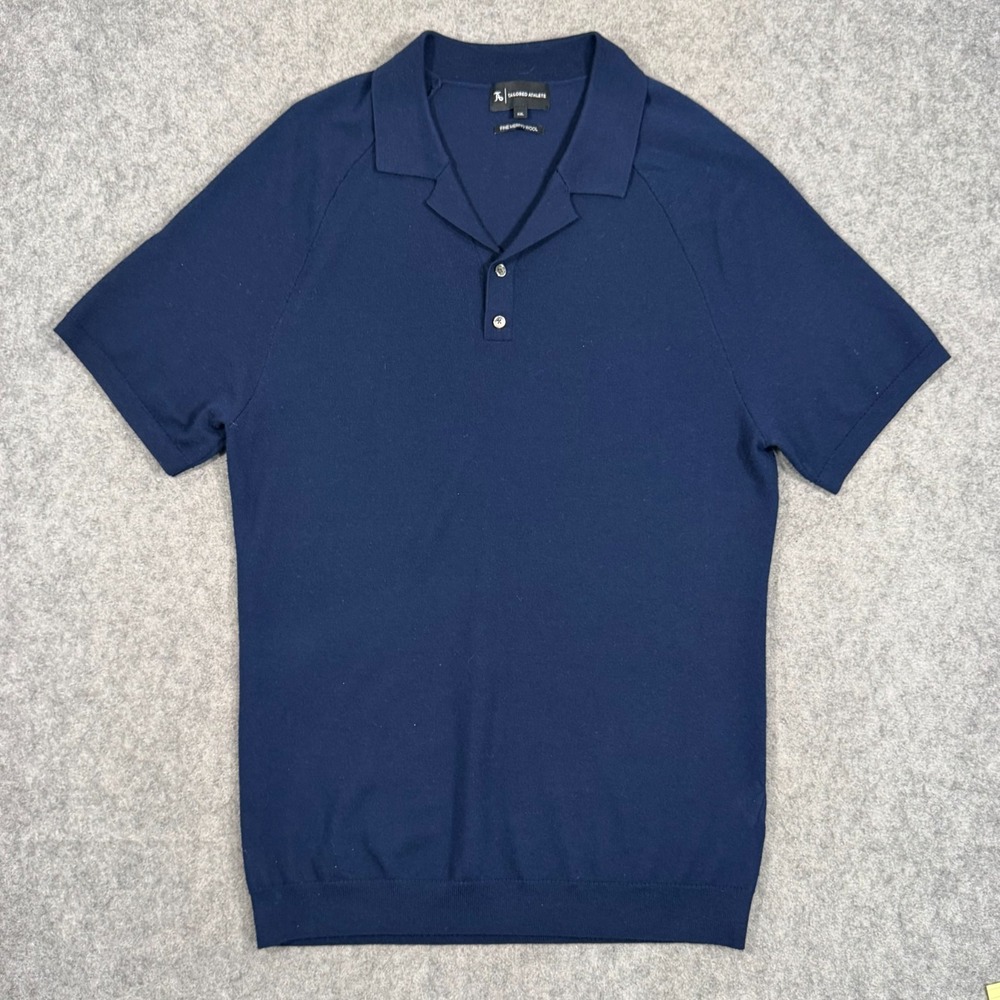 Tailored Athlete Navy Blue Merino Wool Short Sleeve Polo Sweater Men's Size XXL